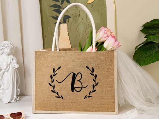 Personalized Bridesmaid Burlap Tote Bag with Name