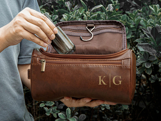 Custom Mens Leather Toiletry Bag Dopp Kit Gift