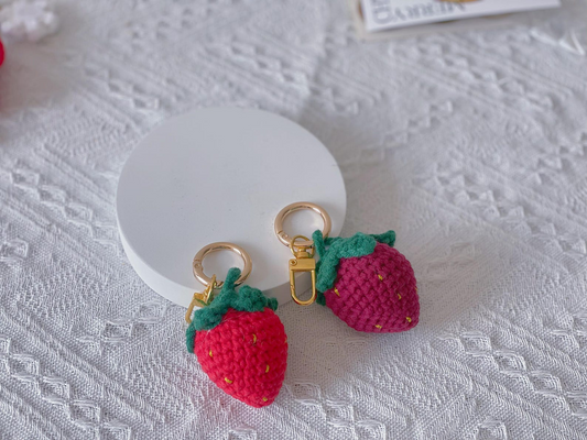 Crochet Strawberry and Cherry Flower Keychain Handmade Gift