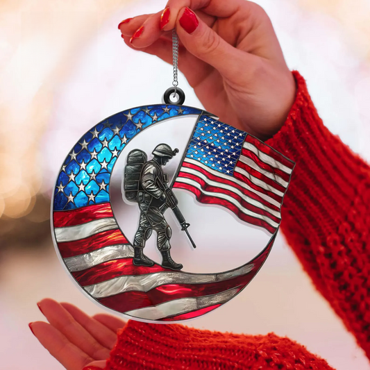 American Military ACRYLIC Suncatcher, Veteran Gift, Military Gift Decor, Patriotic Ornament