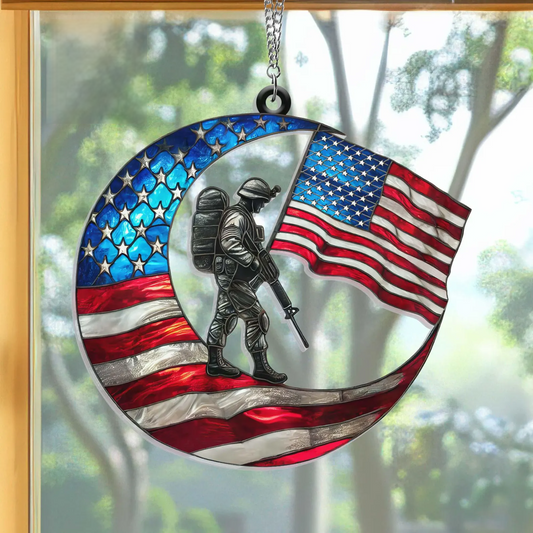 American Military ACRYLIC Suncatcher, Veteran Gift, Military Gift Decor, Patriotic Ornament