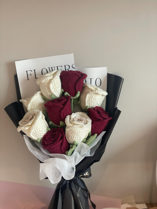 Handmade Crochet Rose Bouquet Knitted Flower Gift