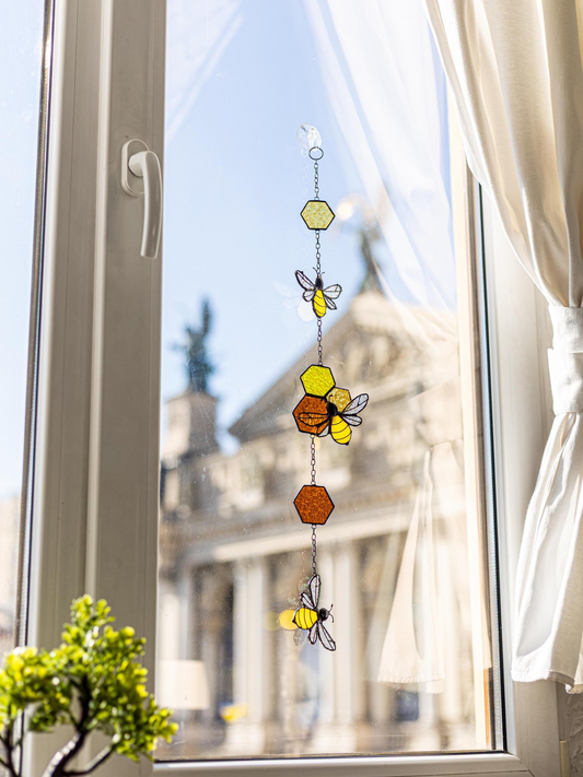 Dream Honeycomb Stained Glass Suncatcher Bee Decor