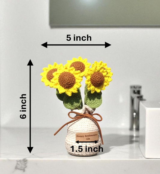 Handmade Crochet Sunflower Bouquet in Yarn Vase