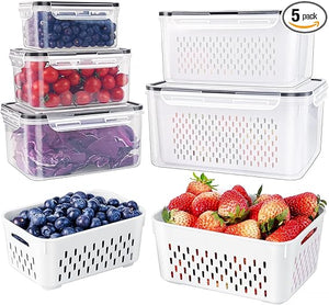 Leakproof Food Storage Containers for Fridge with Removable Colander