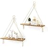 Boho Macrame Hanging Shelves Set of 2 Rustic Wood Decor