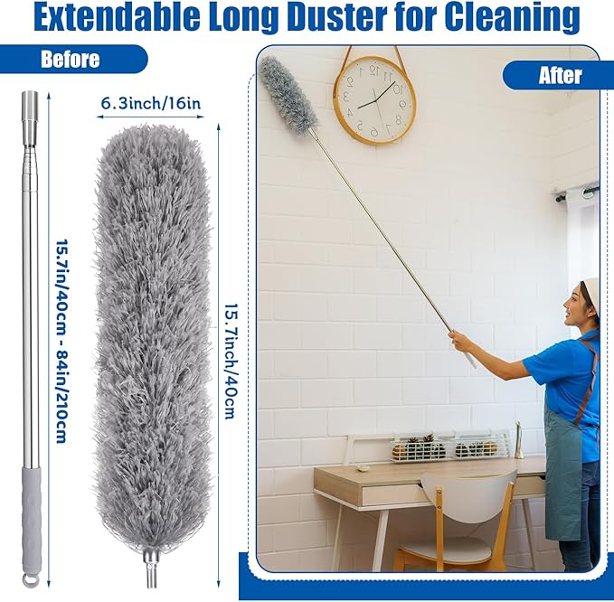 Extendable Feather Duster with Adjustable Long Pole