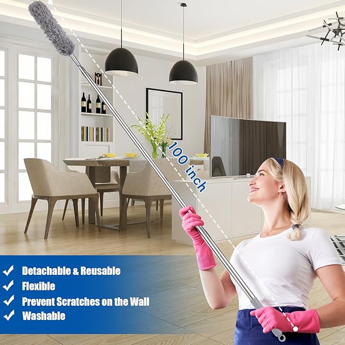 Extendable Feather Duster with Adjustable Long Pole