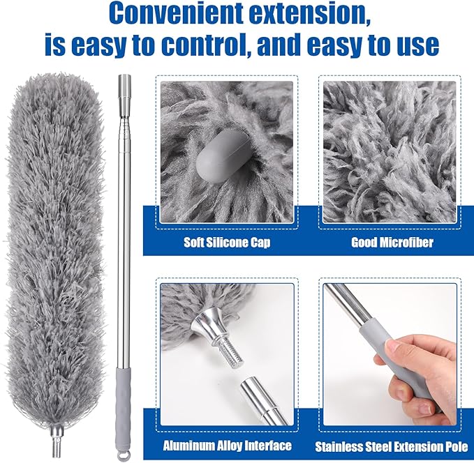 Extendable Feather Duster with Adjustable Long Pole