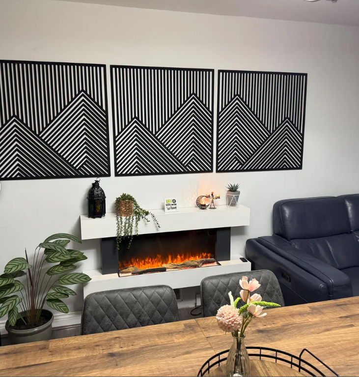 Mountain With Lines Panel Set of 2-3 Wood Picture Living Room