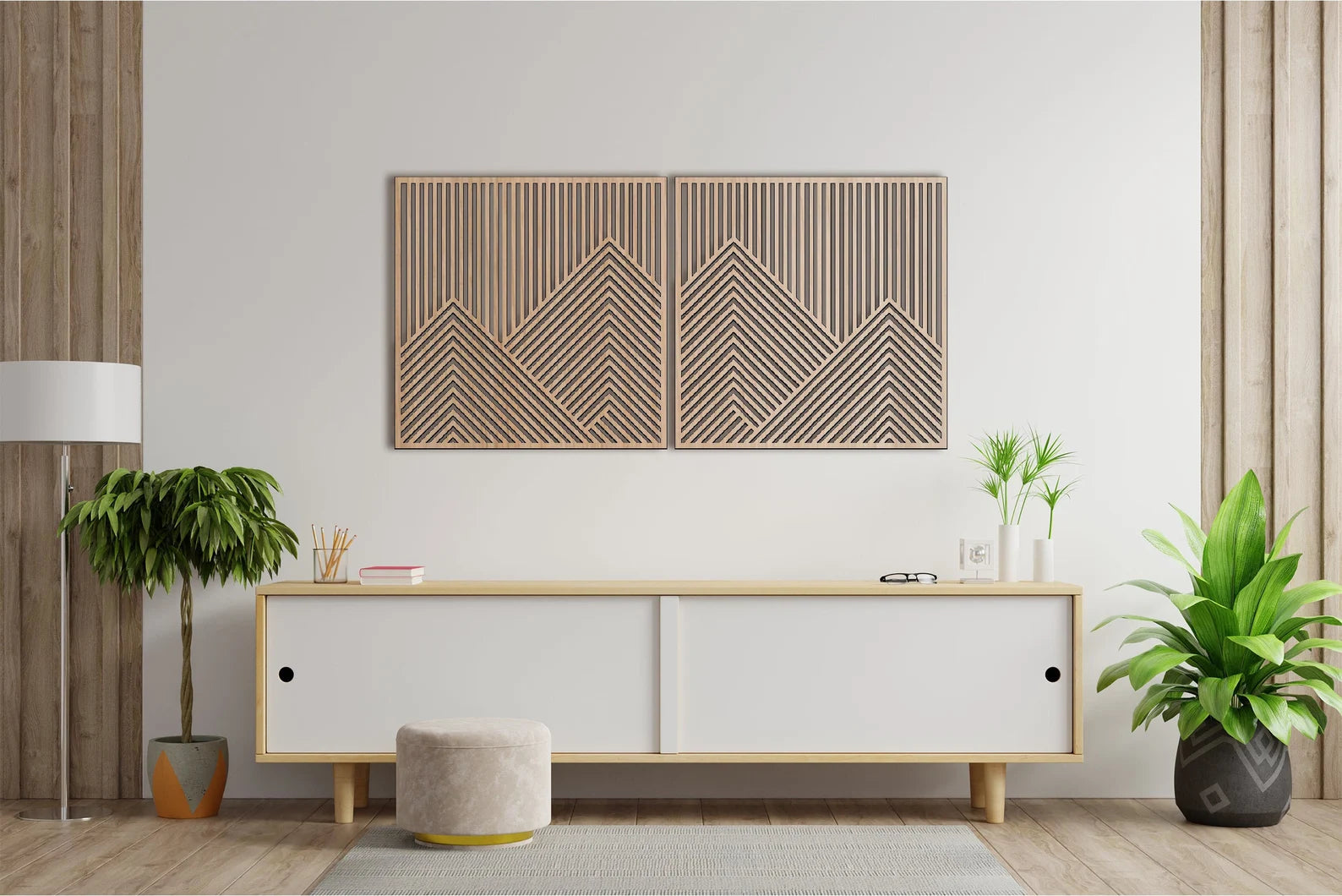 Mountain With Lines Panel Set of 2-3 Wood Picture Living Room