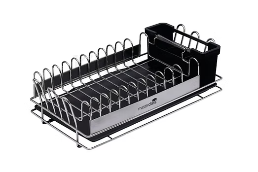 Expandable Black Dish Drying Rack with Cutlery & Cup Holder | Rust-Proof Sink Drainer