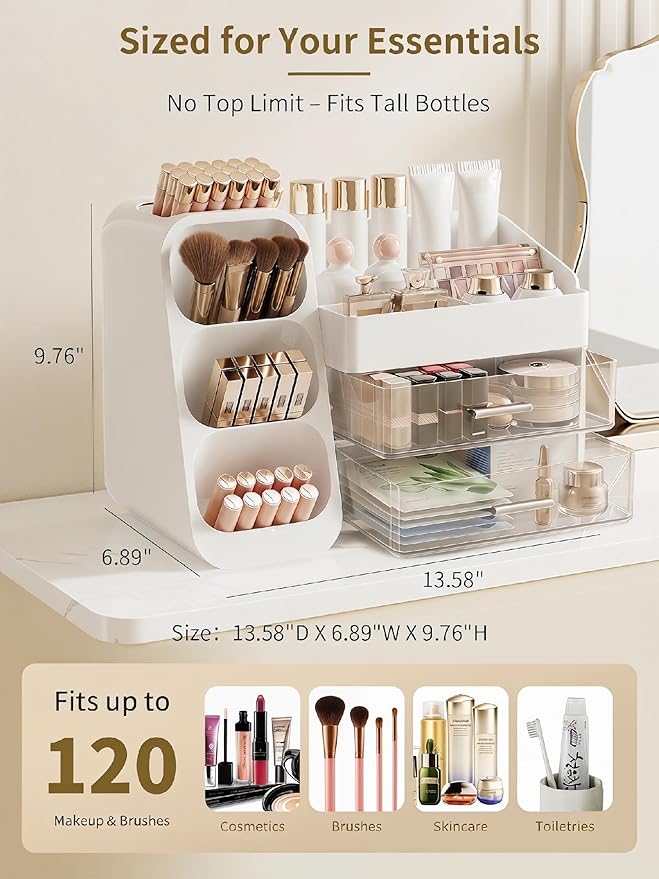 Large Capacity Makeup Organizer with Clear Acrylic Drawers