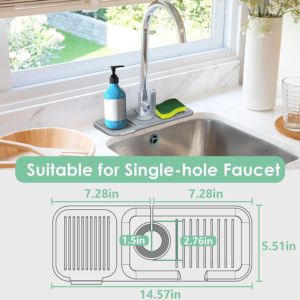 Silicone Drainage Pad and Soap Sponge Holder - Kitchen Sink Faucet Tray  with Drain Spout, Ideal for Kitchen Counter Accessories 