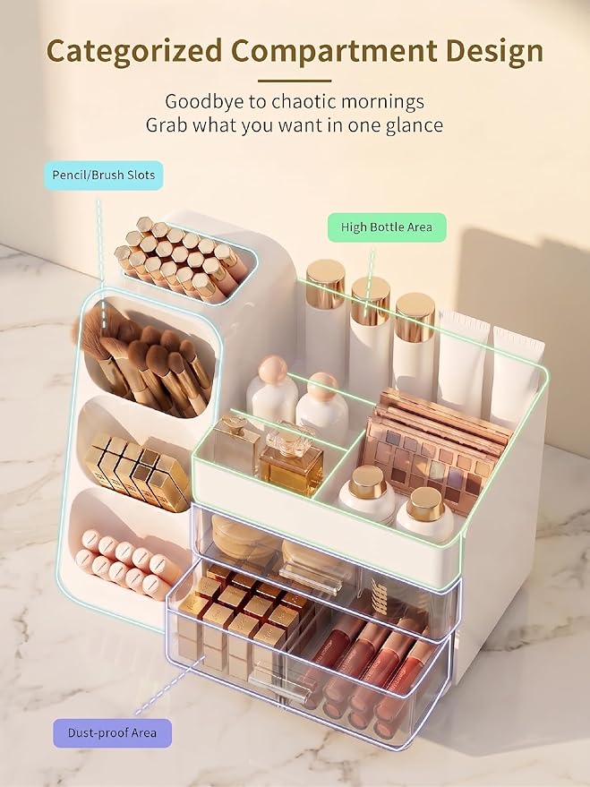 Large Capacity Makeup Organizer with Clear Acrylic Drawers
