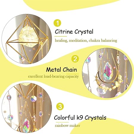 Citrine Crystal Suncatchers Colorful Prisms Windows Decor Garden Wind Chimes
