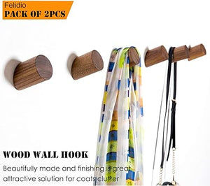 Wall Hooks, Natural Wood Coat Hooks Wall Mounted (2 Pack)