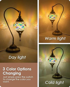 Turkish Moroccan Lamp with Bronze Base 3-Way Color Changing