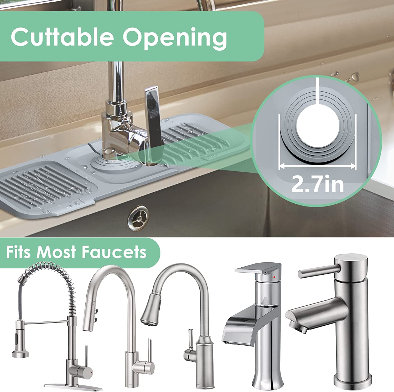 Faucet Mat for kitchen Sink 4 Piece Set Silicone Faucet Handle