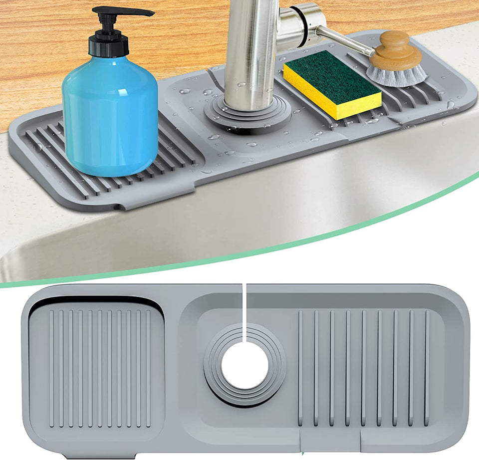 Silicone Faucet Mat Kitchen Sink Tray Soap Dispenser Sponge Drain Pad Sink  Splash Catcher Drying Mat Countertop Storage Tray