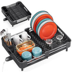 Expandable Black Dish Drying Rack with Cutlery & Cup Holder | Rust-Proof Sink Drainer