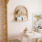 Boho Rattan Wall Shelf 2 Tier Arched Nursery Decor