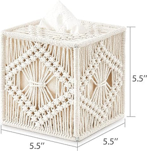 Tissue Box Cover Macrame Square Open-Bottom Tissue Box Holder Boho