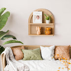 Boho Rattan Wall Shelf 2 Tier Arched Nursery Decor