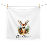 Christmas Personalized Deer Merry Christmas Tea Dish Towel - Winter Buck Tea Towel Kitchen Décor