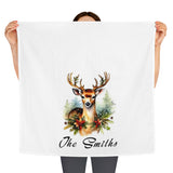 Christmas Personalized Deer Merry Christmas Tea Dish Towel - Winter Buck Tea Towel Kitchen Décor