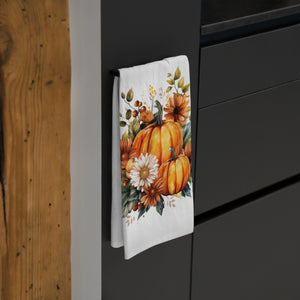 Personalized Fall Pumpkin Sunflowers Tea Towel Kitchen Decor-Thanksgiving Gift for Mom