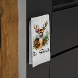 Christmas Personalized Deer Merry Christmas Tea Dish Towel - Winter Buck Tea Towel Kitchen Décor