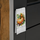 Personalized Fall is in the Air Painted Pumpkin Dish Towel-Autumn Thanksgiving Tea Towel Kitchen Decor