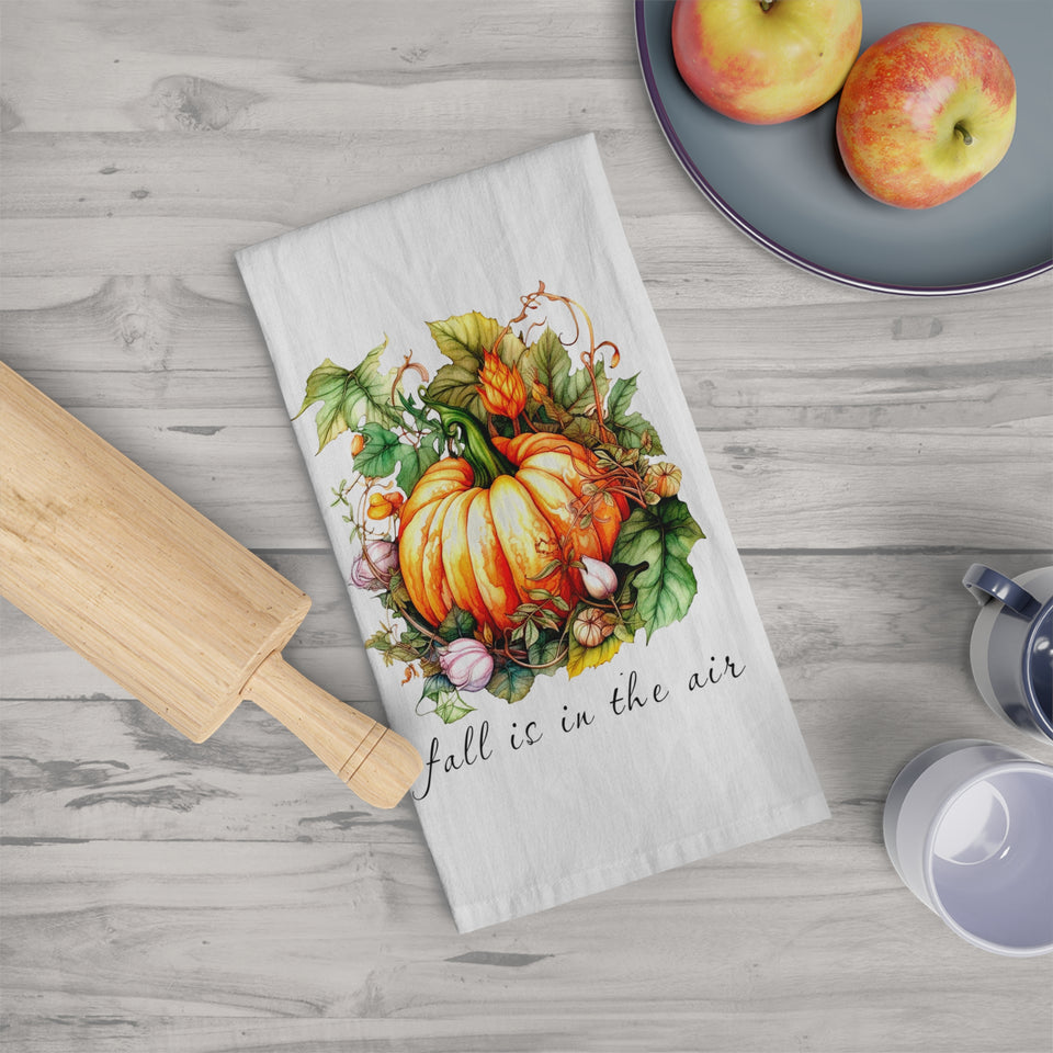 Personalized Fall is in the Air Painted Pumpkin Dish Towel-Autumn Thanksgiving Tea Towel Kitchen Decor