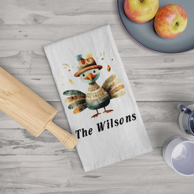 Personalized Turkey Dish Towel - Fall Decor Thanksgiving Tea Towel Kitchen Decor