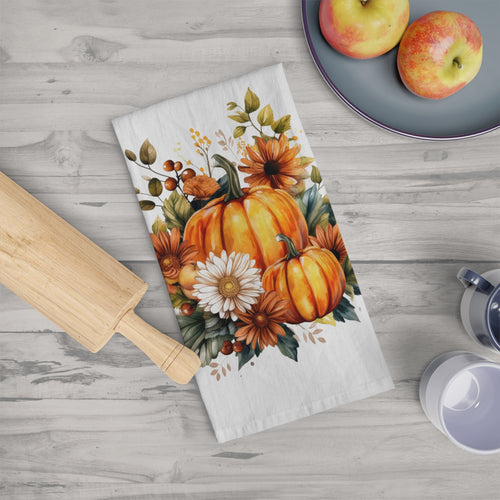 Personalized Fall Pumpkin Sunflowers Tea Towel Kitchen Decor-Thanksgiving Gift for Mom