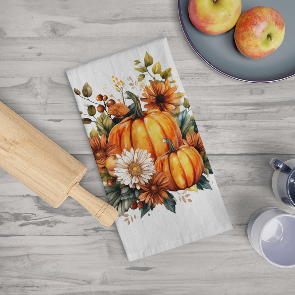 Personalized Fall Pumpkin Sunflowers Tea Towel Kitchen Decor-Thanksgiving Gift for Mom