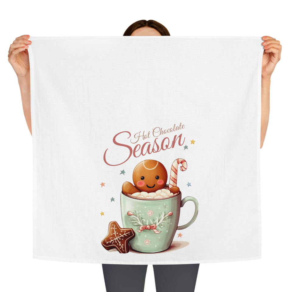 Hot Chocolate Season Merry Christmas Tea Dish Towel - Winter Tea Towel Kitchen Décor