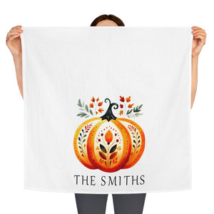 Personalized Fall Painted Pumpkin Dish Towel-Thanksgiving Tea Towel Kitchen Decor