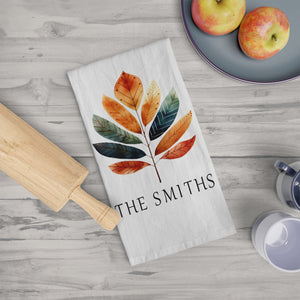 Personalized Fall Leaf Dish Towel - Autumn Thanksgiving Tea Towel Kitchen Decor