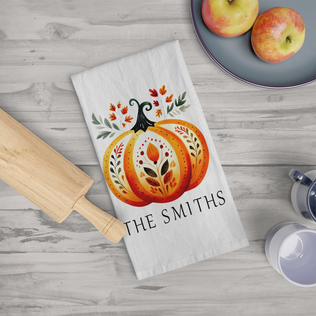 Personalized Fall Painted Pumpkin Dish Towel-Thanksgiving Tea Towel Kitchen Decor