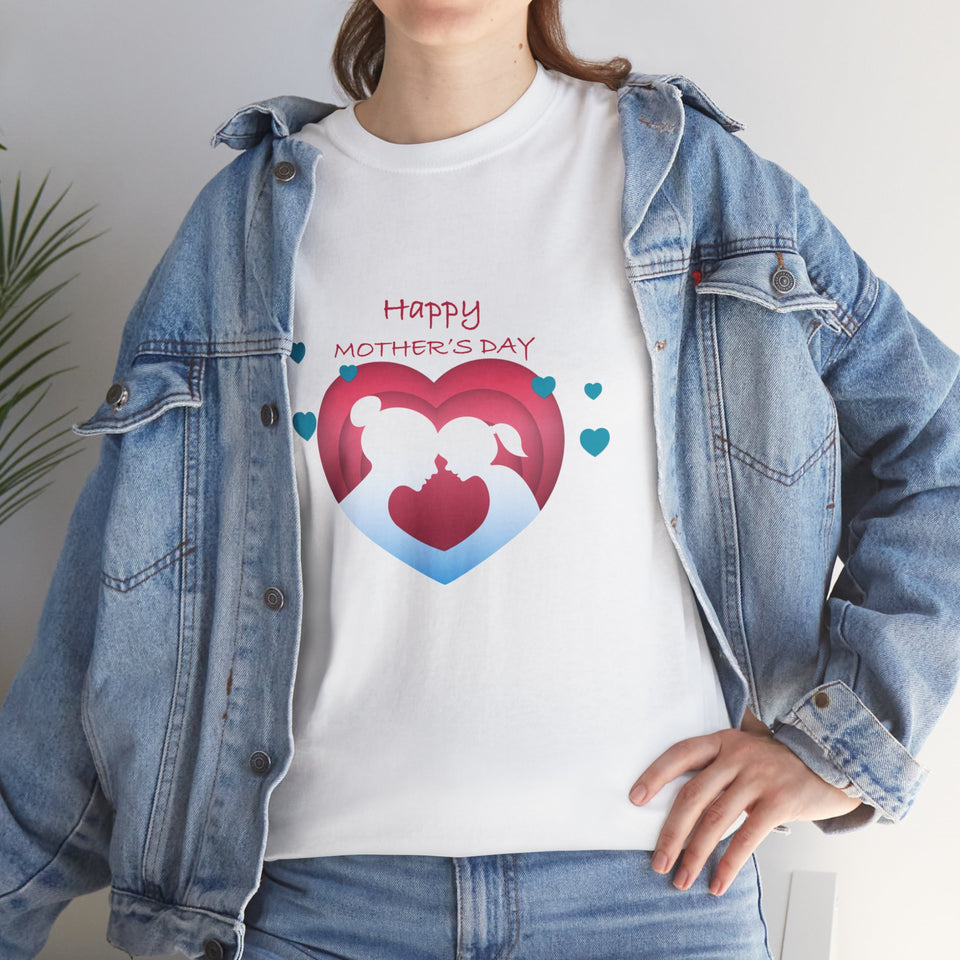 Personalized MOM Tshirt Small Blue_Red Heart For The Best Gift Custom Name_Date