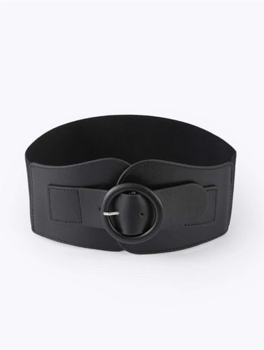 Circle Buckle Wide Black Corset Belt