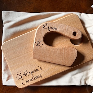 Engraved Wooden Kids Knife & Cutting Board Set