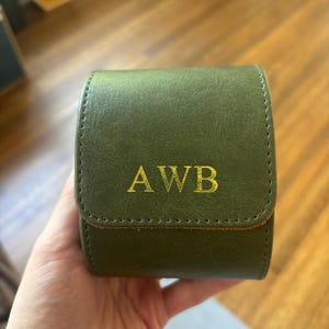 Personalized Green Leather Watch Box & Travel Roll