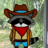 Cowboy Raccoon Stained Glass Suncatcher