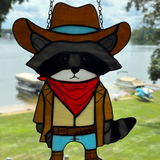 Cowboy Raccoon Stained Glass Suncatcher