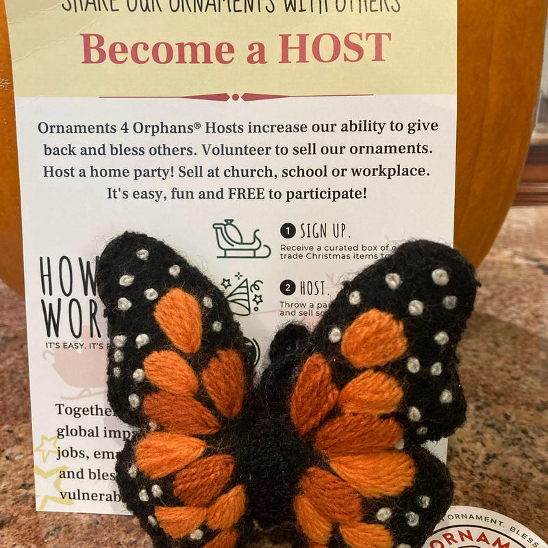 Handmade Monarch Butterfly Wool Christmas Ornament