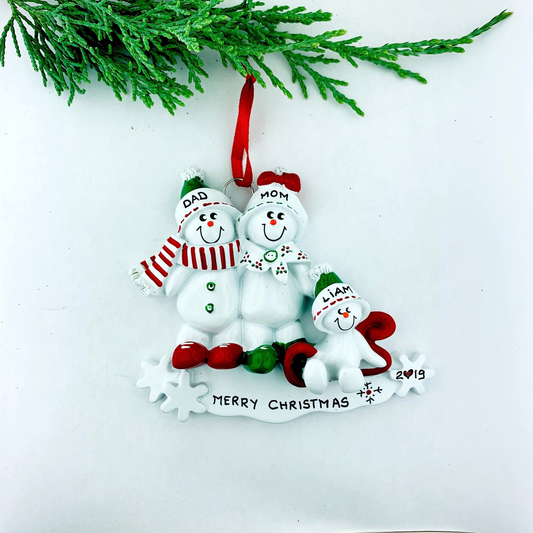 Snowman Family Personalized Christmas Ornament