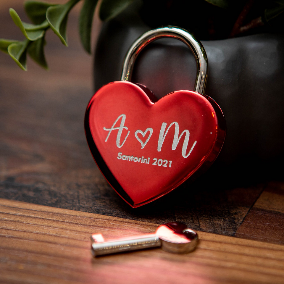 Personalized Engraved Heart Love Lock with Key